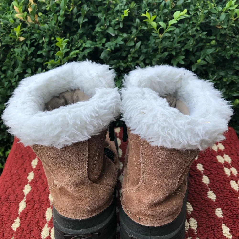 Champion THERMOLITE BROWN LEATHER SUEDE FAUX FUR ACCENT ZIPPER SNOW BOOTS SIZE 8